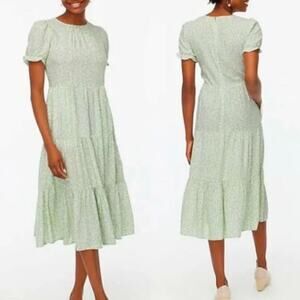 J.Crew Factory Re-Imagined Sage Green Floral Puff Sleeve Tiered Midi Dress – XXS